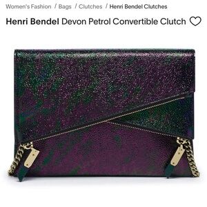 New Henri Bendel Devon Petrol Convertible Clutch Bag